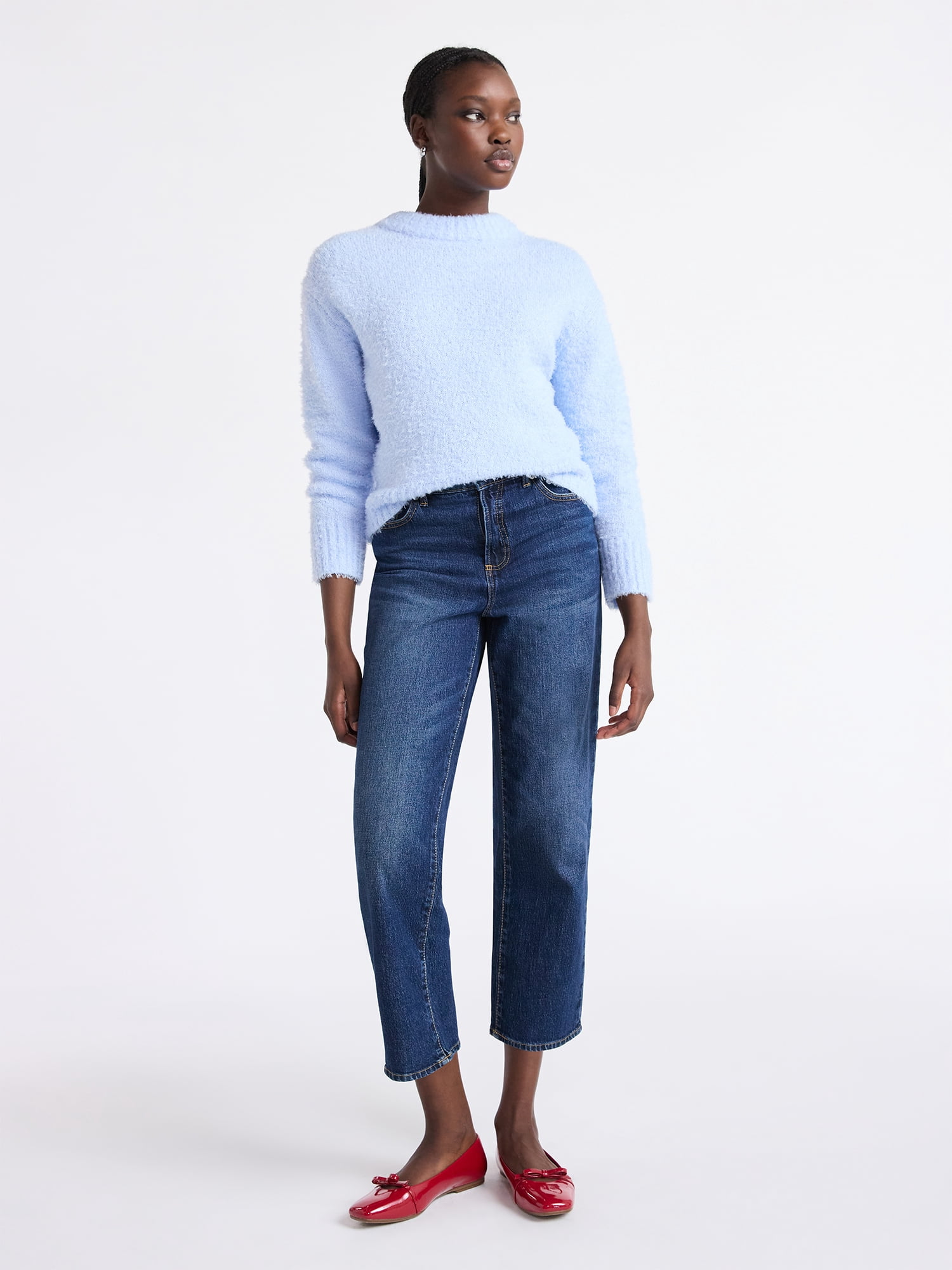 Free Assembly Women's Mock Neck Wedge Sweater with Long Sleeves, Sizes XS-XXL