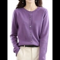 thumbnail image 2 of Suéter de Larga con Cuello Redondo de Color Liso para Mujer, Chaqueta de Punto Combinable para y Otoño Púrpura XXL, 2 of 8