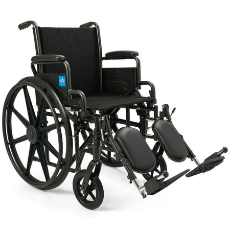 Medline Comfortable Folding Wheelchair with Swing-Back  Desk-Length Arms and Elevating Footrests  18?W x 16?D Seat