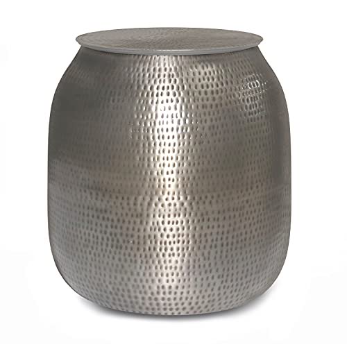 SIMPLIHOME Griffen Contemporary 19 inch Wide Metal Storage Accent Side Table in Antique Silver, Fully Assembled, End, Bedside Table and Nightstand, for the Living Room and Bedroom