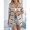 thumbnail image 2 of Women Open Front Knitted Crochet Cardigan Short Sleeve Sweater Casual Loose Comfy Light-Weight Kimonos Top Khaki XL, 2 of 8