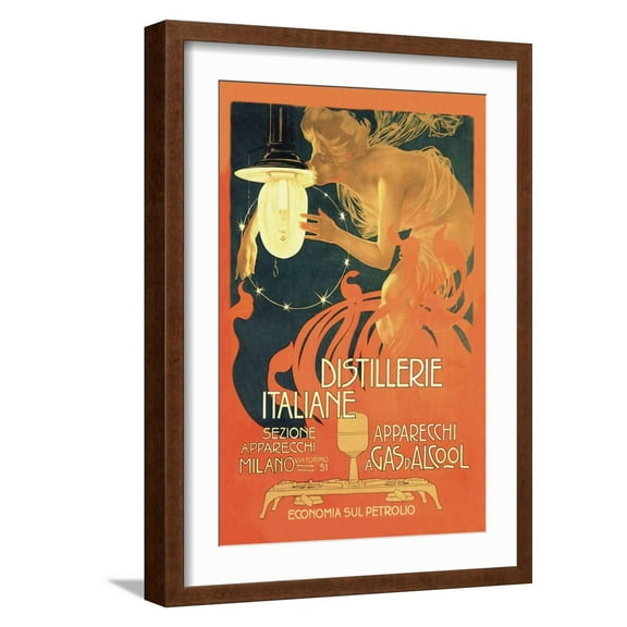 Art.com Distillerie Italiane (Italian Distillery) Art Print by Leopoldo Metlicovitz, Brown Frame Wall Art, 17" x 23"