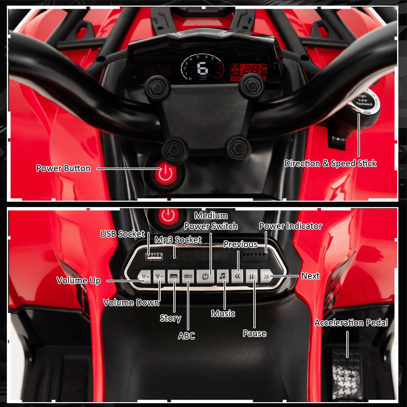Infans 12V Kids Ride On ATV Electric 4-Wheeler Quad 2 Speeds w/ Mp3 & Headlights Red