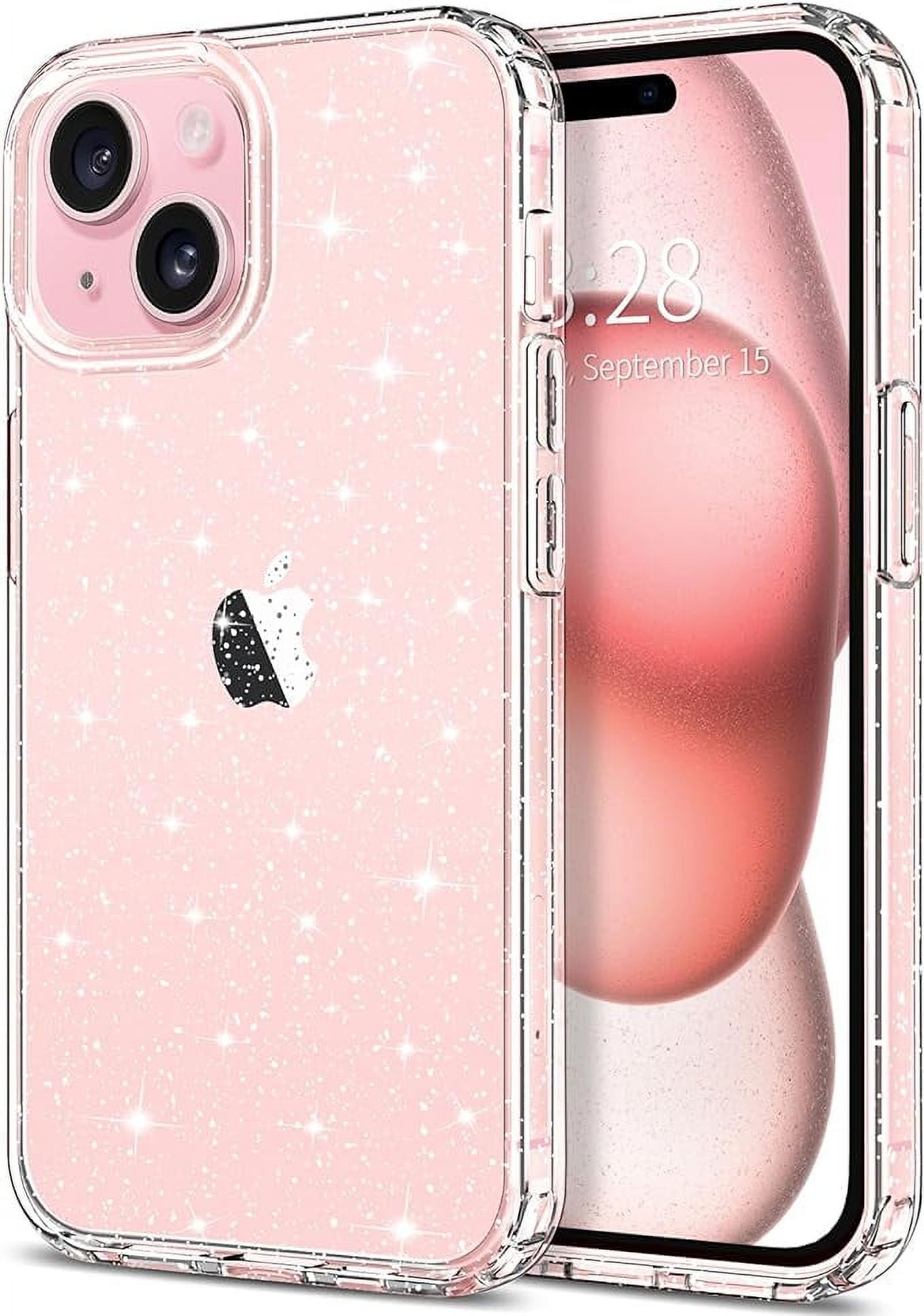 Compatible with iPhone 15 Clear Glitter Case, Hybrid Protective Phone Case Slim Transparent Anti-Scratch Shock Absorption Bumper Cover for iPhone 15 6.1 inch (2023), Glitter