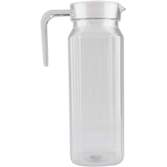 ABCISI Jug Pitcher with Lid, Acrylic Beverage Drink Pitcher with Handle Ribbed Striped Bottle Glassware Drinkware Water Ice Cold Dispenser for Bar Home Application(1100ml)