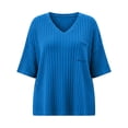 thumbnail image 6 of hlysgo Plus Size Tops for Women Short Sleeve Casual V Neck Tunics Fall Fashion Shirts Trendy Lightweight Pullover Sweaters with Pocket Blue,3xL, 6 of 6