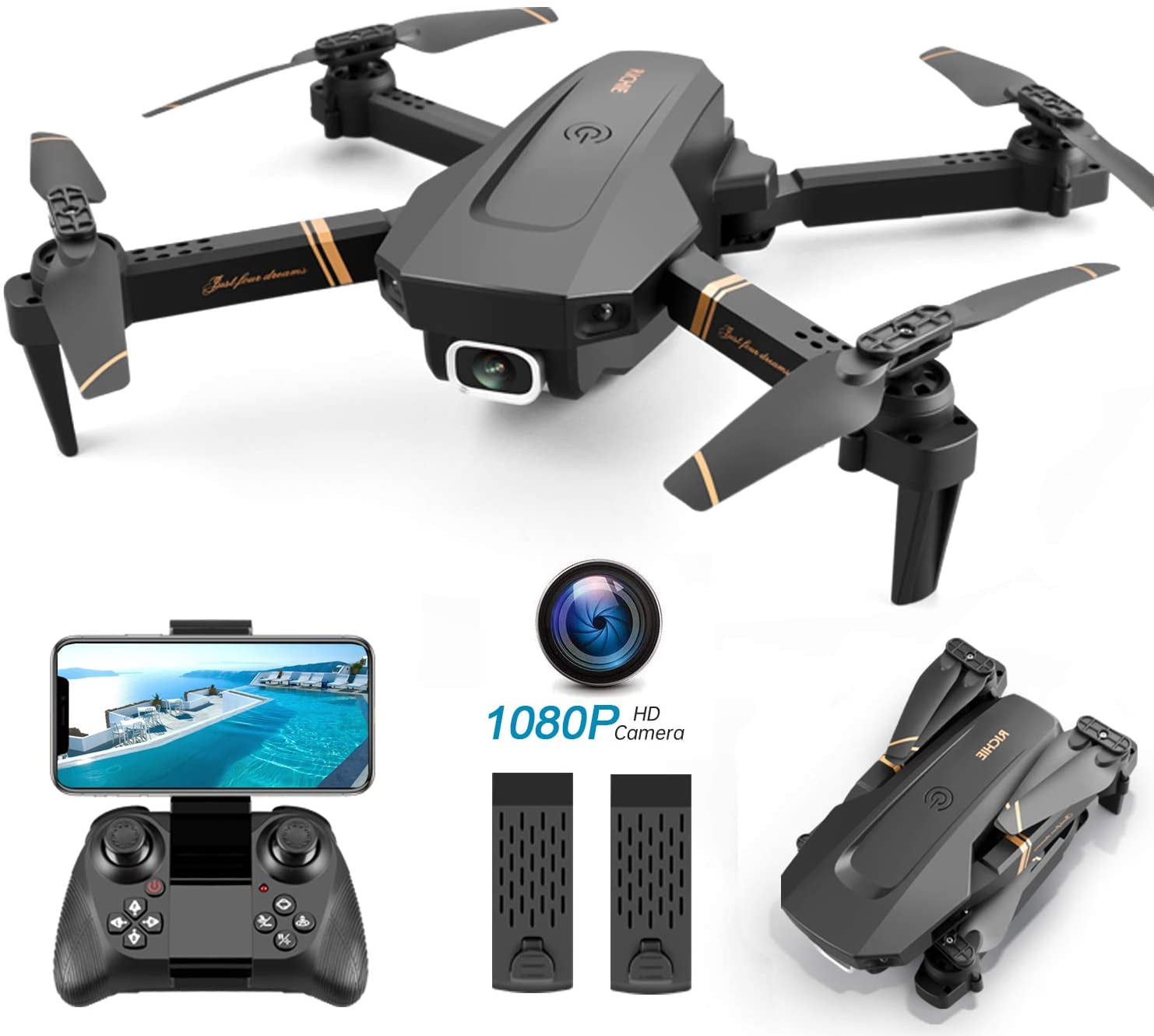 Headless Mode One Key Return Foldable Drone with 4K UHD Dual Camera Altitude Hold GPS Aerial Photography Drone with WiFi FPV Live Video Suitable for Beginners Kids Adults 2 Modular Batteries