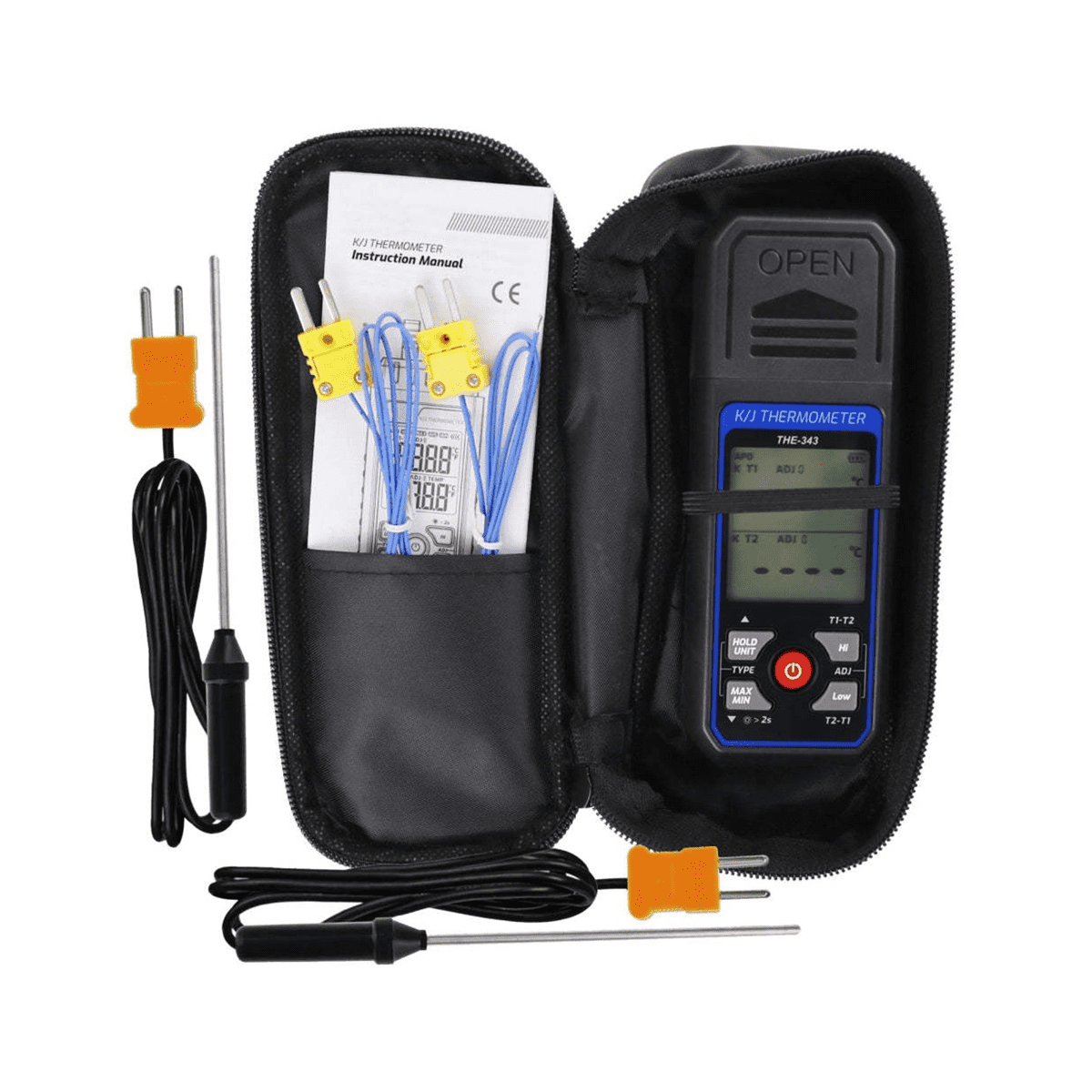 Thermocouple Thermometer Digital K Type Thermometer with 4 Thermocouples, -328-2500℉ Measuring Range HVAC Thermometer