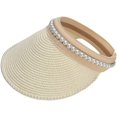 thumbnail image 4 of CoCopeaunts Women's Wide Brim Sun Hats, Pearl Straw Sun Visor Hat Summer UV Protection Beach Cap, Straw Golf Visor Hat for Girls, 4 of 6