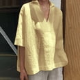 thumbnail image 2 of ZOHIUM Women's Top Summer Shirts Women's Mid Sleeved V Neck All Solid Color Oversized Loose Shirt T Shirt T Shirts for Women Work Clothes for Women Women's Shirts （Yellow,XXL）, 2 of 5
