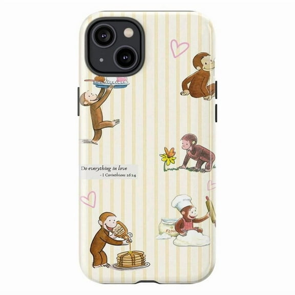Curious Monkey Cartoon Phone Case, Bible Verse Cute Monkey Design, Protective Cover for iPhone 17 16 15 14 13 12 11 Plus Pro Max Mini