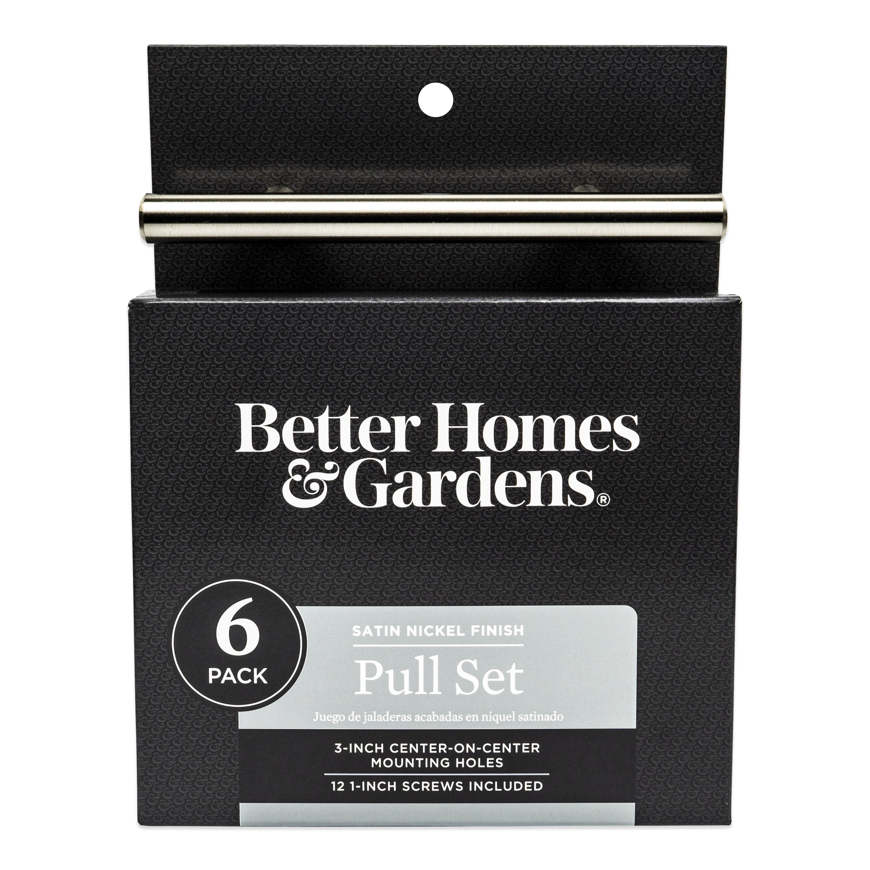 (2 pack) Better Homes & Gardens 3" (76mm) Center-to-Center Bar Pull, Satin Nickel, 6 Pack