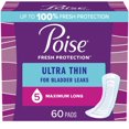 thumbnail image 1 of Poise Ultra Thin Incontinence Pads for Women, 5 Drop, Maximum Absorbency, Lng, 60Ct, 1 of 6