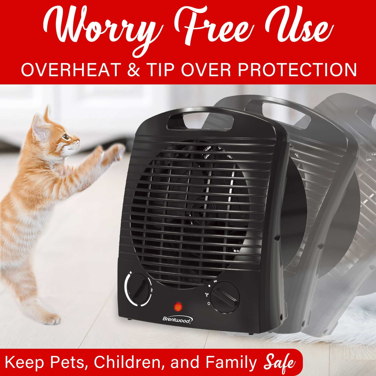 Brentwood 1,500-Watt-Max Portable Electric Space Heater and Fan, Black, H-F306BK
