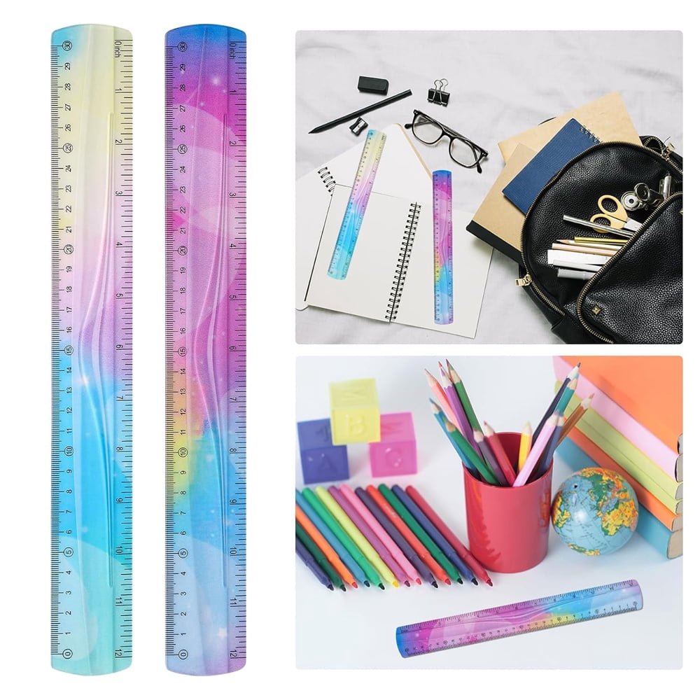 Artrylin 2pcs Flexible Rulers, 12 inch/30 cm Bendable Rulers Soft Plastic Bendy Ruler Bulk Gradient Colorful Flex Ruler Set with Inches and Metric for Students Classroom Office