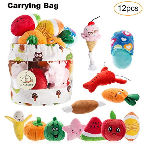 Nocciolaa12 Pack Dog Squeaky Toys Cute Plush Toys For Small Mediumadogpetatoyssqueaky Toysplush Games Carry Bag