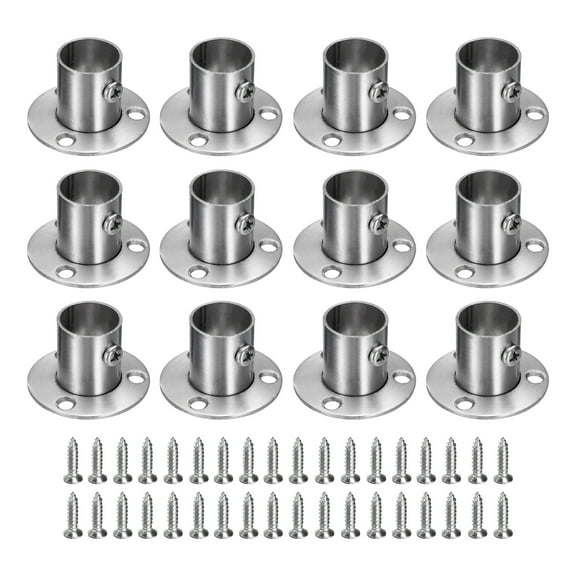 Uxcell 12Pcs Stainless Steel Closet Rod Brackets, 3/4 Inch Dia Wardrobe Holder for Pipe, Shower Curtain Rod Pole End Supports Sockets Flange with Screws, Silver Tone