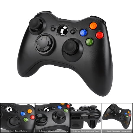 KKSQ Wireless Controller for Xbox 360,2.4GHZ Game Joystick Controller Double Motor Rocker Gamepad Remote Compatible with Xbox 360/360 Slim,PC Windows 7,8,10,Black