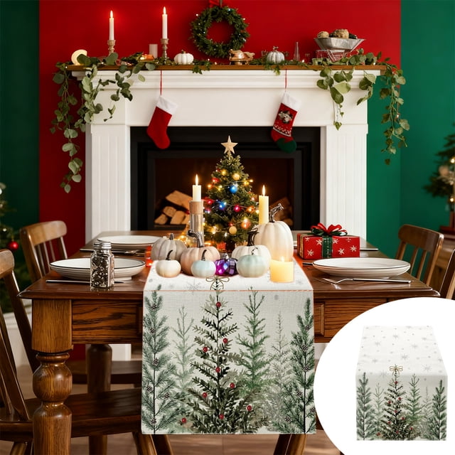 LSLJS Christmas Tree Snowflakes Holiday Decoration Table Runner Seasonals Winter Red and Green Kitchen Table Decoration Suitable for Restaurant Party Decoration
