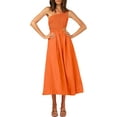 thumbnail image 3 of Women's Long A-line Dress, Summer Sleeveless One-shoulder Smocked Solid Color Cutout One-piece, 3 of 6