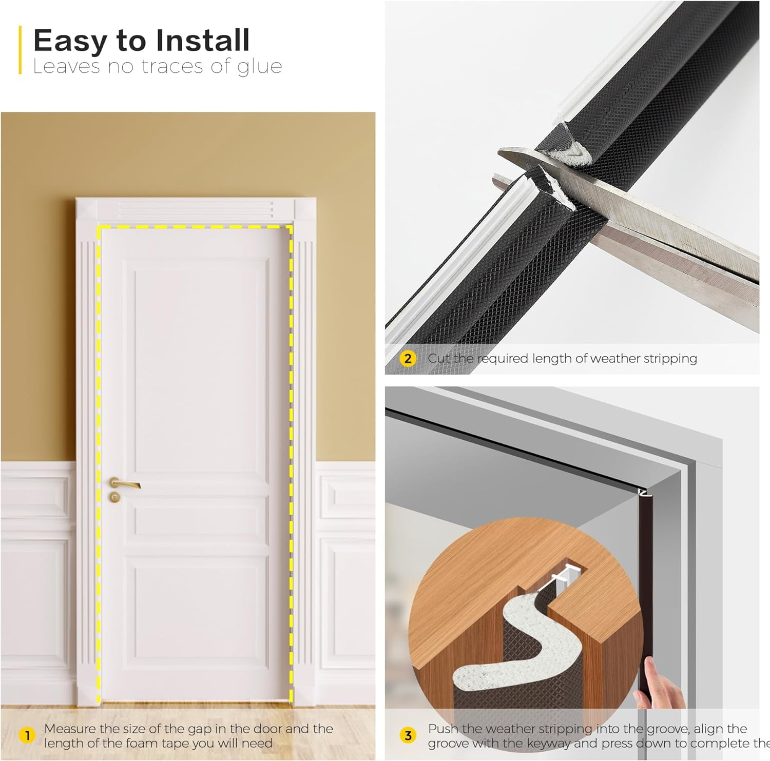 Weather Stripping Door Seal Strip Soundproof Q Foam Weather Stripping for Door Frame, Exterior Door Weather Stripping for Large Gap, Easy to Install（Black, 19.8FT