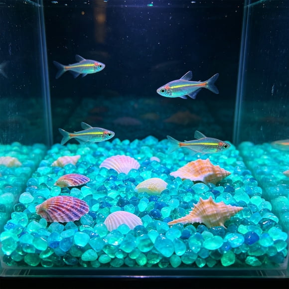 Pequeñas piedras romboidales que brillan en la oscuridad para sustrato de jardín y acuario: piedras fluorescentes luminosas para decoración nocturna, paisajismo acuático y detalles de caminos.