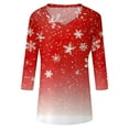 thumbnail image 6 of Resicozy 3/4 Sleeve Christmas Shirts for Women Dressy Fashion Tees Ugly V-Neck Xmas Print Shirt Winter Tops Vermilion M, 6 of 7