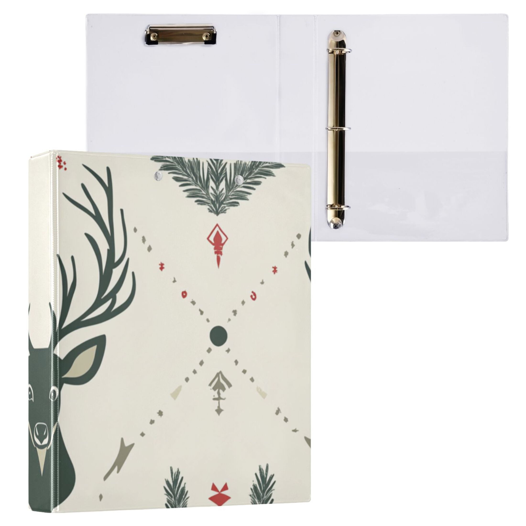 Deer Face Leaves 3 Ring Binders 1.5 inch Hardcover File Folders with Interior Pockets A4 Size Organizer for School Office Hospital