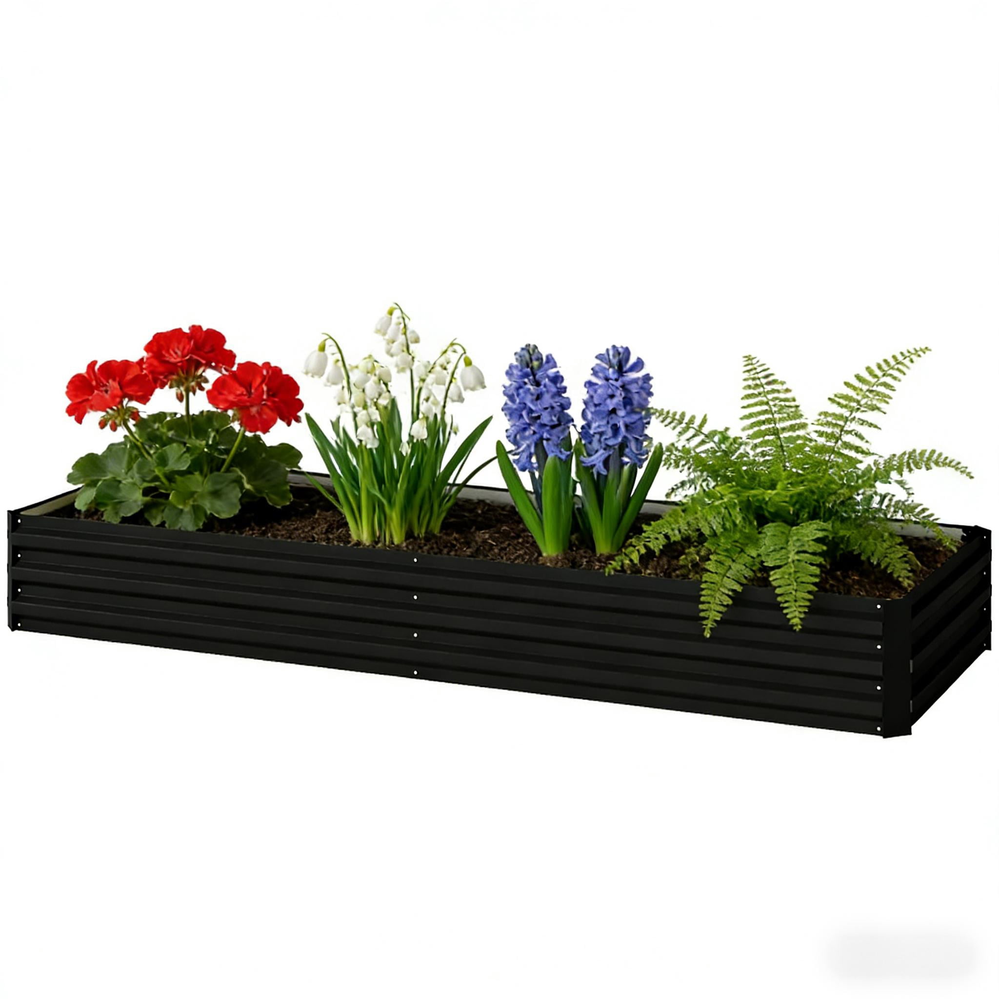 Galvanized Steel Raised Garden Bed Outdoor Planter Box for Flowers Succulents Vegetables Herbs Large Black Open Bottom Rust Resistant Easy Assembly