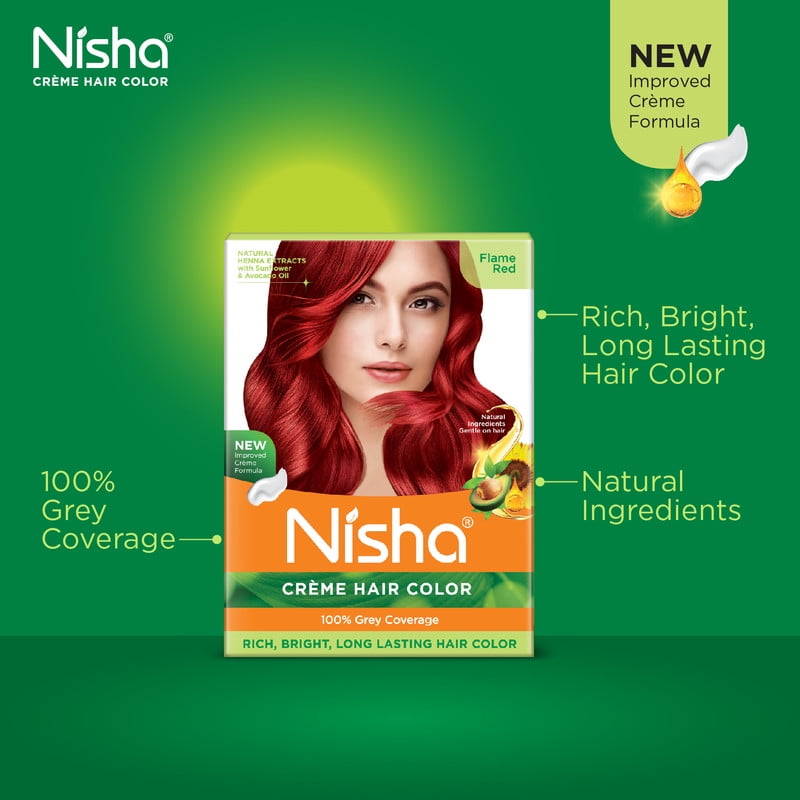 (3 pack) Nisha Creme Hair Color | Permanent Long Lasting Red Hair Dye Colour Kit | Flame Red | Mini Box 50gm / 1.69 Oz