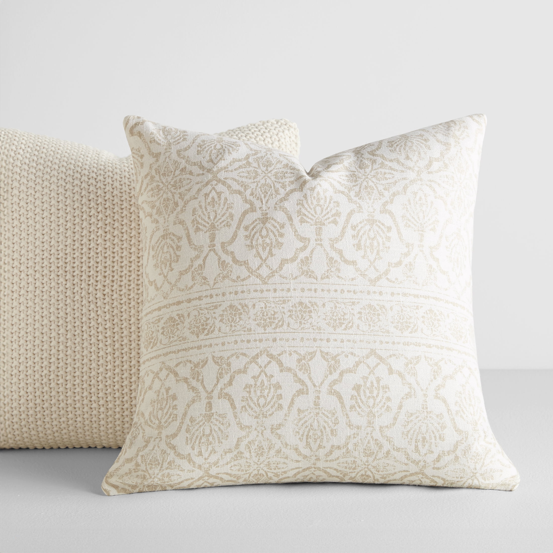 2-Pack Decor Throw Pillows in Cotton Slub Antique Floral and Acrylic Knit by Comfort Canopy