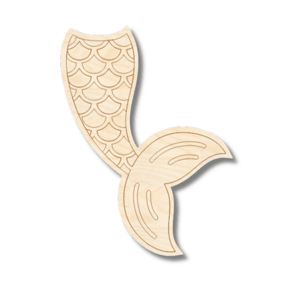 Unfinished Wood Etched Mermaid Tail Shape 8" / 1/4"
