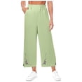 thumbnail image 7 of Tnhcen Women's Pre-Shrunk Linen-Cotton Wide Leg Pants - Embroidered 9-Inch Hem Wide Leg Straight Pants with Elastic Waistband Lightweight Comfy Casual Trousers for Women S-2XL, 7 of 7