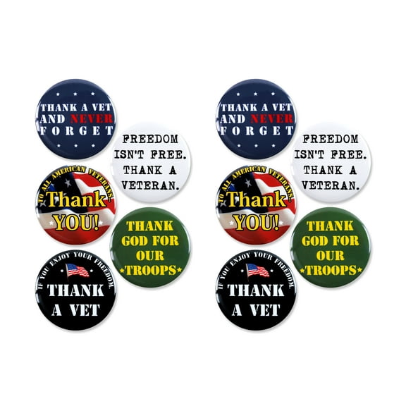10 Pack - Veteran's Day Celebration Thank You Pinback Buttons - 3 Inch