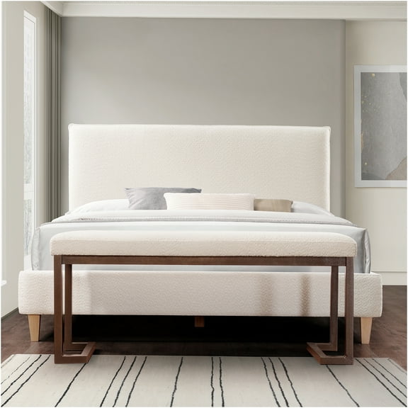 JERFIT 48 Inch Upholstered Boucle Bench with Metal Frame, Cream White Modern Storage Bench for Entryway, Bedroom, Living Room, Hallway, Dining Room