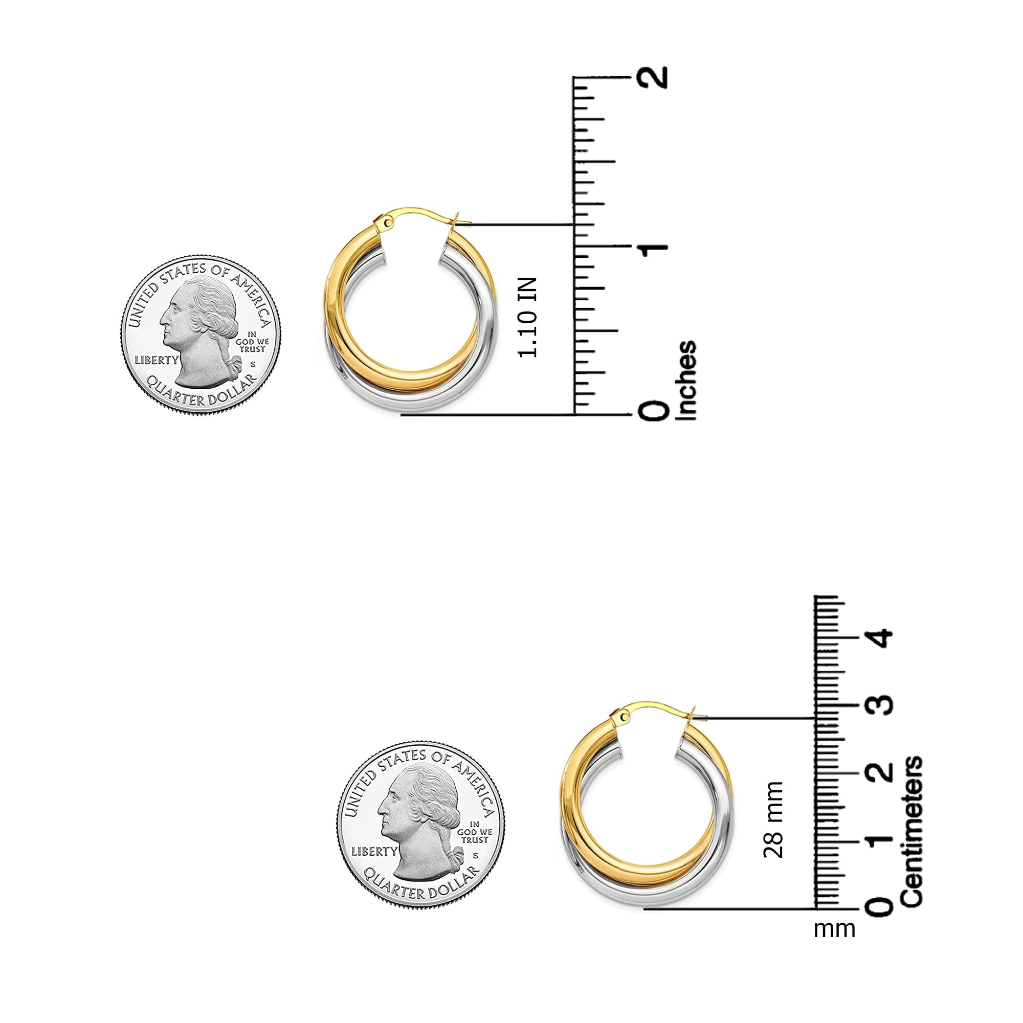 LeCalla 925 Sterling Silver Two Tone Click Top Intertwining Round Hoop Earrings for Women and Teen 28MM