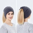 thumbnail image 3 of Ponytail Messy Bun BeanieTail Women's Beanie Solid Ribbed Hat Cap,Soft Stretch Cable Knit Messy High Bun Ponytail Beanie Hat Unisex Warm Ski Skull Cap with Ponytail Hole for Men Women,Gray, 3 of 7