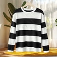 thumbnail image 5 of VBVC Women's Striped Crew Neck Top , Ladies' Loose Fit Drop Shoulder Shirt , Stretchy Long Sleeve Pullover For Women, S-XL, 5 of 5