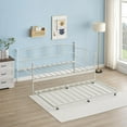 thumbnail image 4 of Twin Daybed with Trundle, Metal Daybed with Pullout Trundle and 6 Casters, Steel Slat Support Sofa Bed for Living Room, Bedroom, Guest Room, No Box Spring Needed, White, 4 of 7