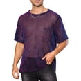 thumbnail image 1 of Camiseta de manga corta transparente con brillo para hombres, ropa de fiesta y club, camiseta de malla metálica brillante, M azul rojo, 1 of 5