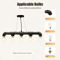 5-Light Industrial Steampunk Black Water Pipe Hanging Lamp Pendant Light for Kitchen Island