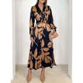 thumbnail image 2 of Women's Printed V-Neck Long Sleeve Elegant Retro Waist-Slimming Dress, 2 of 5