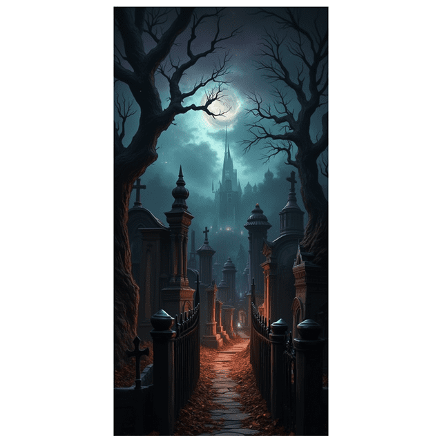 Gothic Design Halloween Banner Spooky Graveyard Full Moon Haunted Backdrop for Halloween Party Decoration Night Event
