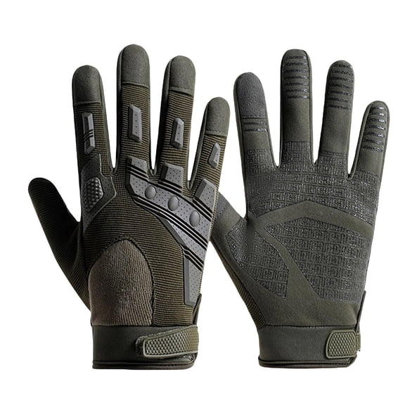 JFGHDG Tactical Full Finger Gloves, Touch‑Screen Non‑Slip Protective Work Gloves Adjustable Wrist Strap for Outdoor Hiking Cycling Shooting Green M
