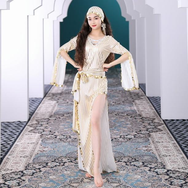 Túnica de lentejuelas doradas para danza del vientre, baladi, saidi folclórico, palo de ratán, vestido de danza oriental