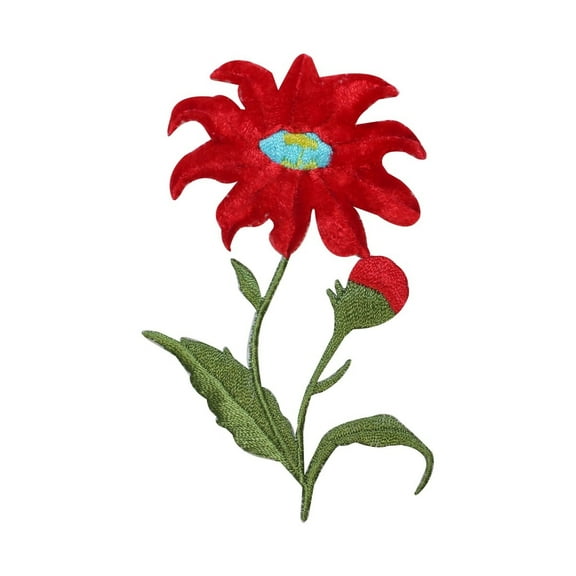 ID 6694 Soft Red Flower Bud Patch Fuzzy Flower Plant Embroidered IronOn Applique