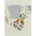 thumbnail image 5 of Toddler Western Baby Girl Clothes Bell Bottom Outfit Short Sleeve Letter Tops Cow Print Flare Pant Sets, 5 of 10