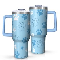 OBREWU Blue Dog Paw Footprint Tumbler with Handle and Lid,Blue Dog Paw Footprint 40oz Double Wall Vacuum Insulated Tumbler,Cups Gift for Women and Men