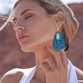 thumbnail image 4 of QIQUWOHUL Vintage Embossed Leather Water Drop Shape Blue Turquoise Stone Dangle Earrings For Women Mom, 4 of 9