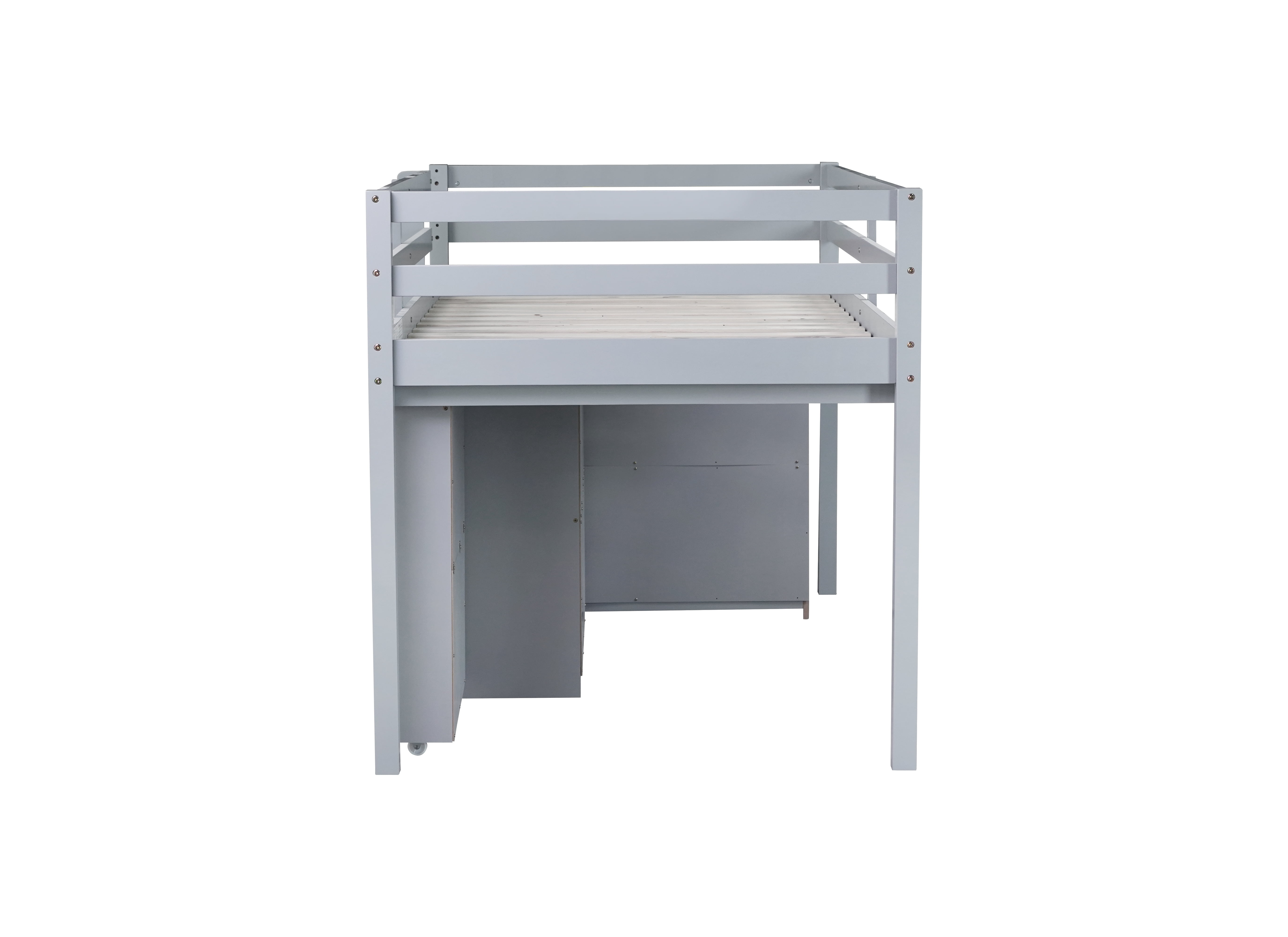 Euroco Wood Twin Size Loft Bed with Drawers and Cabinets, Pulling Out Desk and Shelves, Gray
